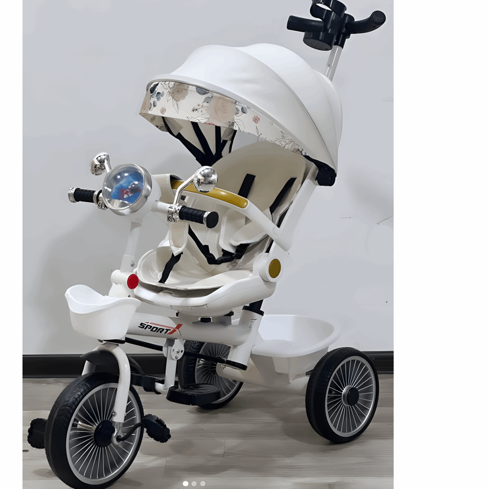 عجل اطفال عجلة كوكو بدال بمسند وشمسية ودراع توجيه M009 White 702-25