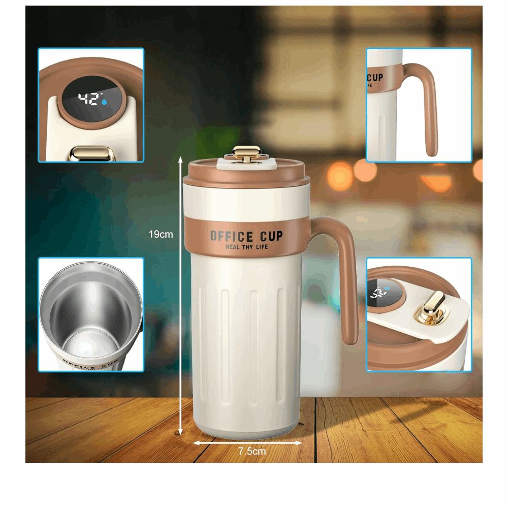 Bottles Office Cup HE-1126 650Ml,Off-White&amp;Brown Digital